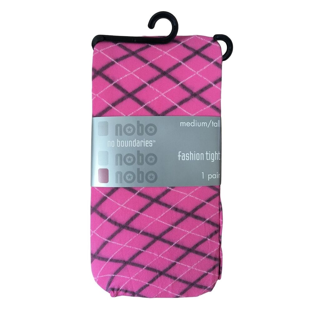 No Boundaries Fashion Tights Medium/Tall M/T Pink Black White Argyle Diamond NWT